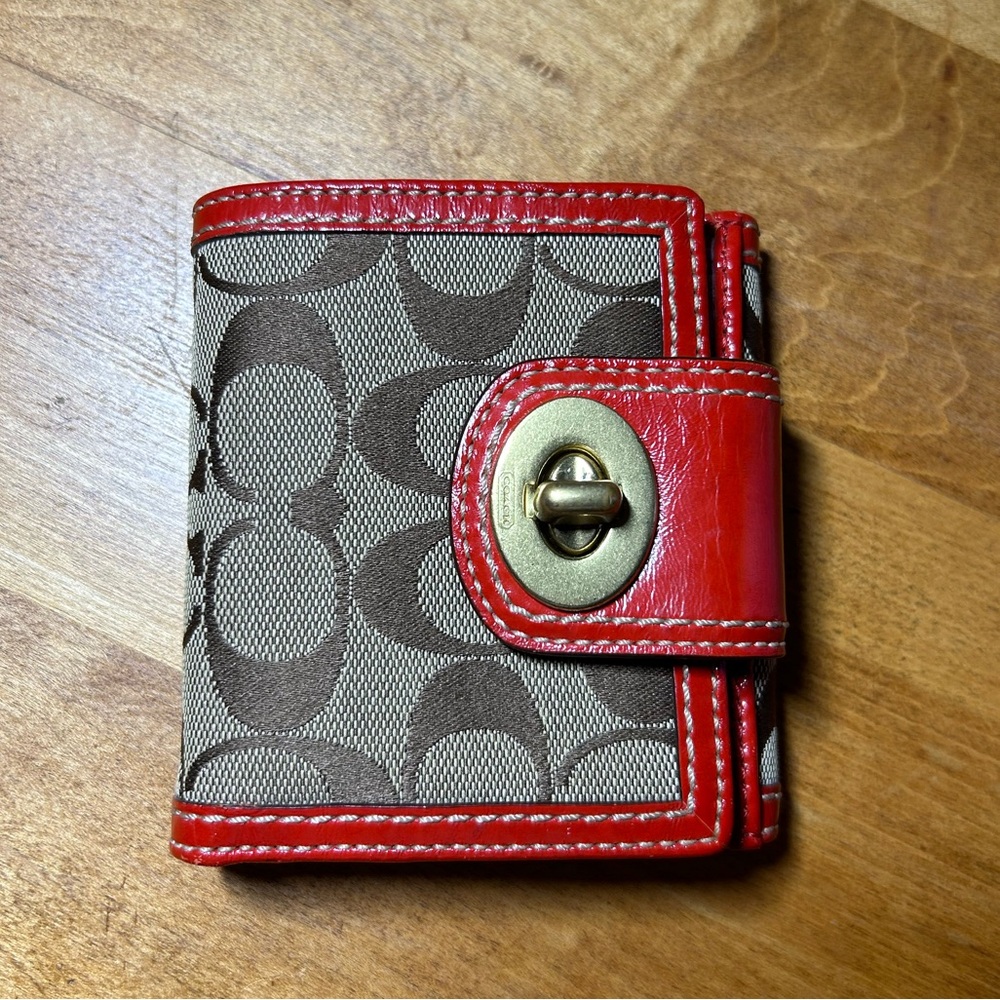 Coach Red and Brown Signature Wallet